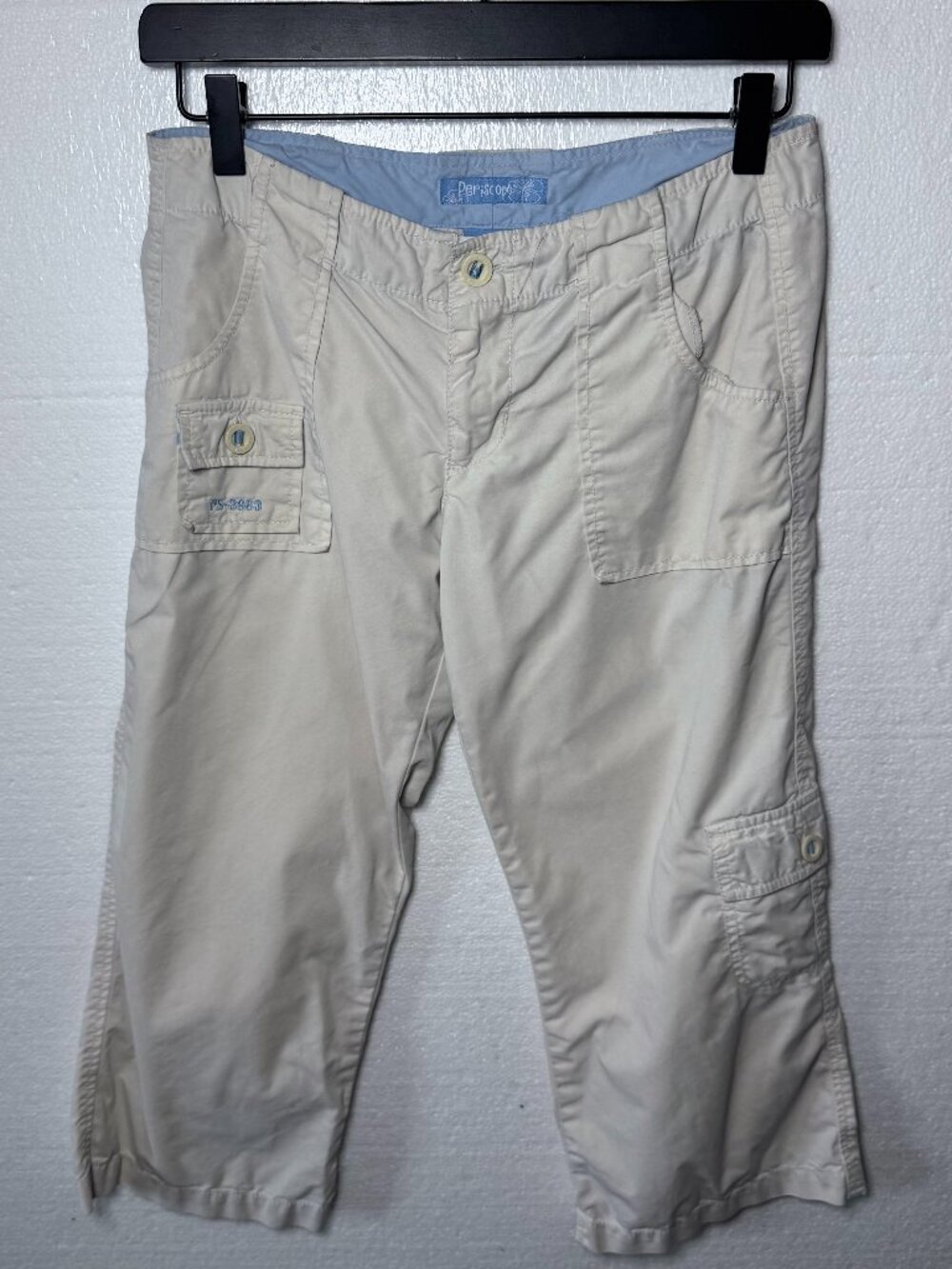 Periscope Juniors Size 5 Y2K Vintage Cargo Capri Pants Cream Utility Low Rise